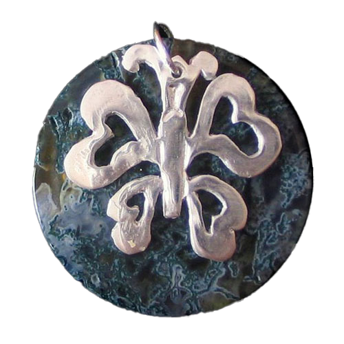 Butterfly on Moss agate pendant